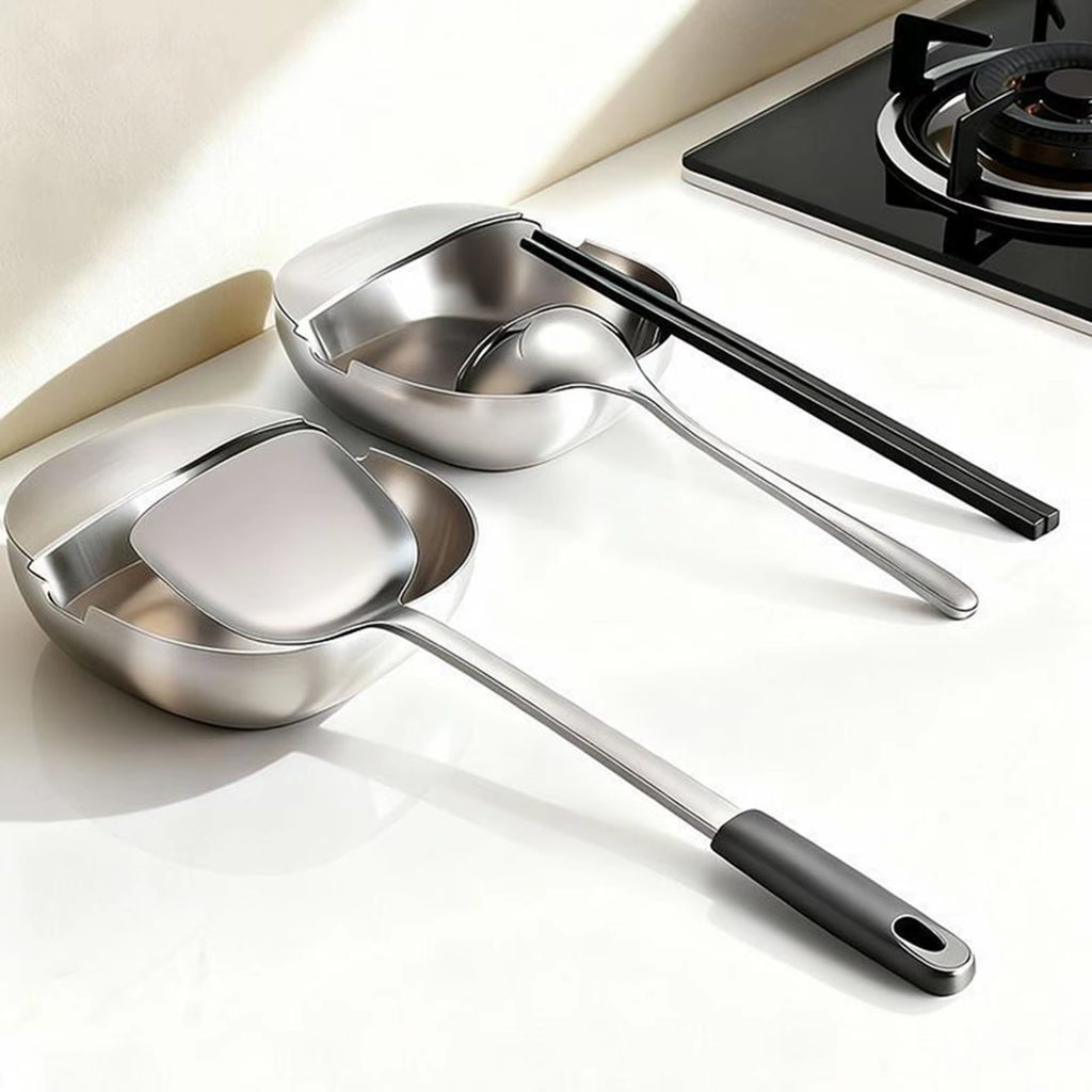 Spoon Rest for Kitchen Counter Stainless Steel Stable Base Kitchen Spoon Holder Ladle Rest for Snacks Fruits Sauce Soup Baker
