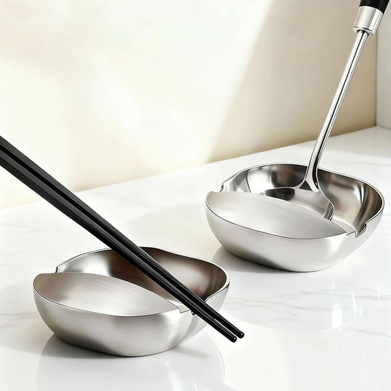 Spoon Rest for Kitchen Counter Stainless Steel Stable Base Kitchen Spoon Holder Ladle Rest for Snacks Fruits Sauce Soup Baker