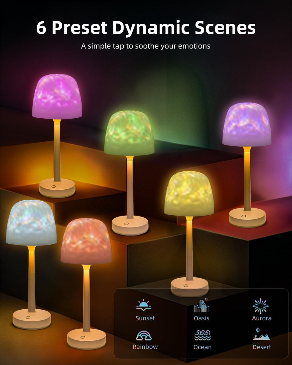 Night Light Desk Lamp Blue Light for Relaxation Water Wave Projection Night Light for Shower Spa with Touch Control for Bathroom