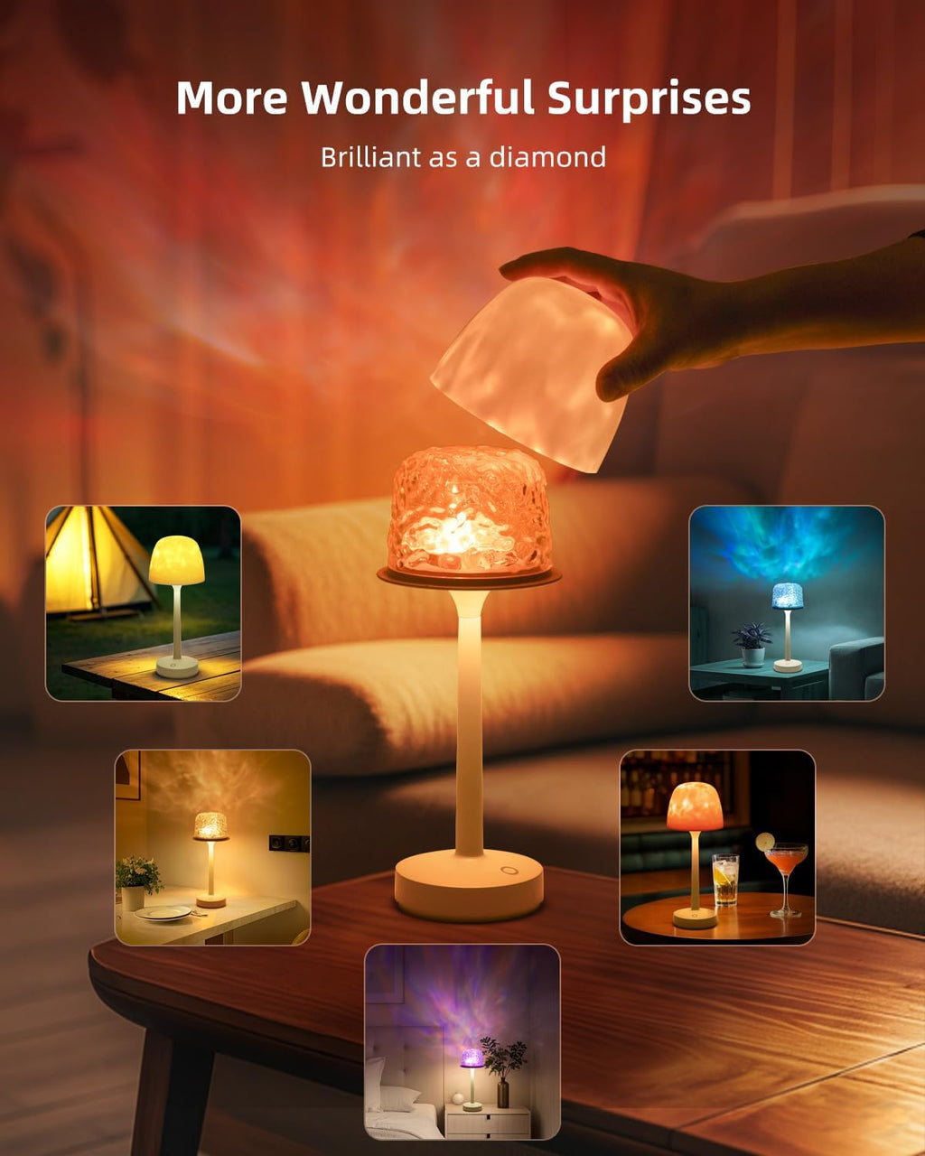 Night Light Desk Lamp Blue Light for Relaxation Water Wave Projection Night Light for Shower Spa with Touch Control for Bathroom