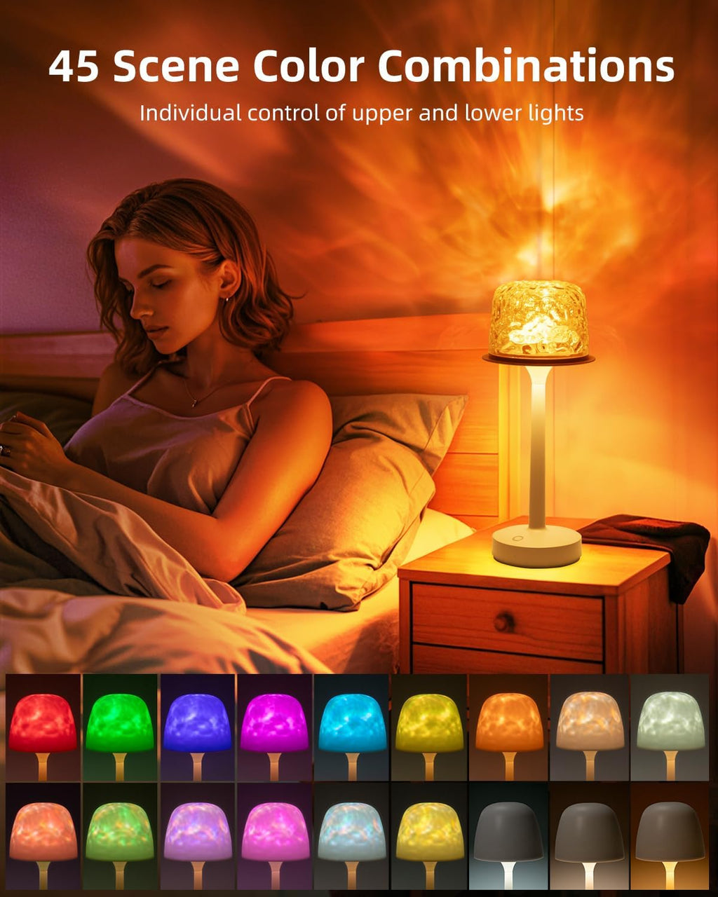 Night Light Desk Lamp Blue Light for Relaxation Water Wave Projection Night Light for Shower Spa with Touch Control for Bathroom