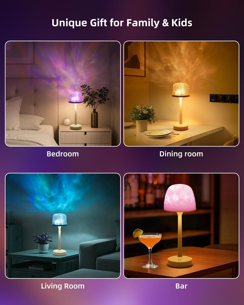 Night Light Desk Lamp Blue Light for Relaxation Water Wave Projection Night Light for Shower Spa with Touch Control for Bathroom