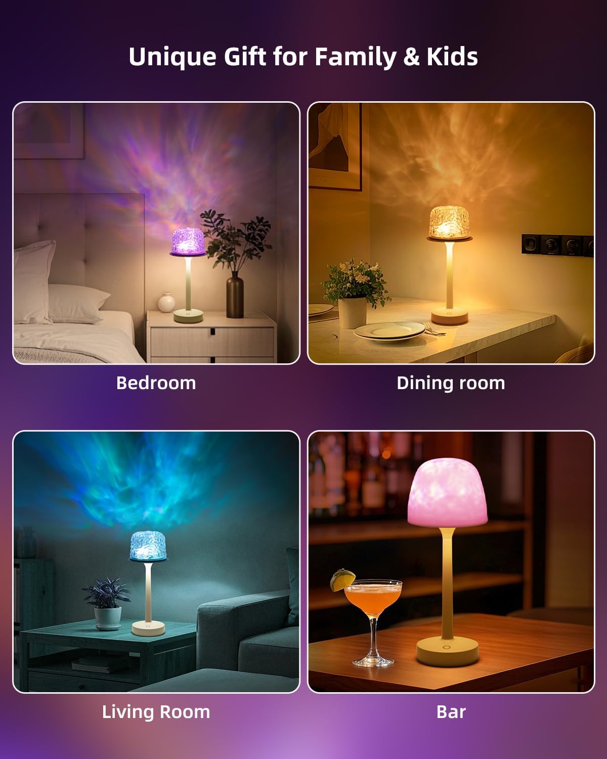 Night Light Desk Lamp Blue Light for Relaxation Water Wave Projection Night Light for Shower Spa with Touch Control for Bathroom