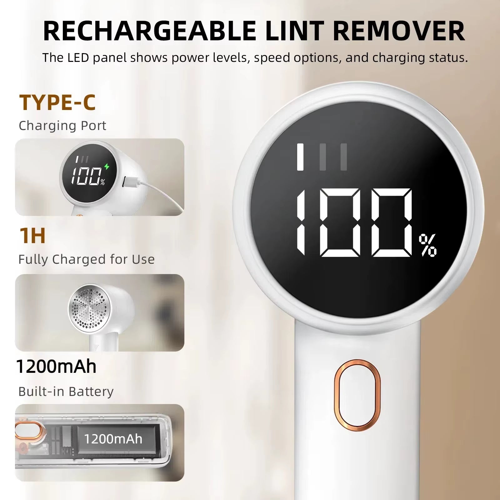 New Household Electric Lint Remover 3 Gears Adjustable Wireless LED Digital Display Hairball Trimmer Portable Sweater Epilator