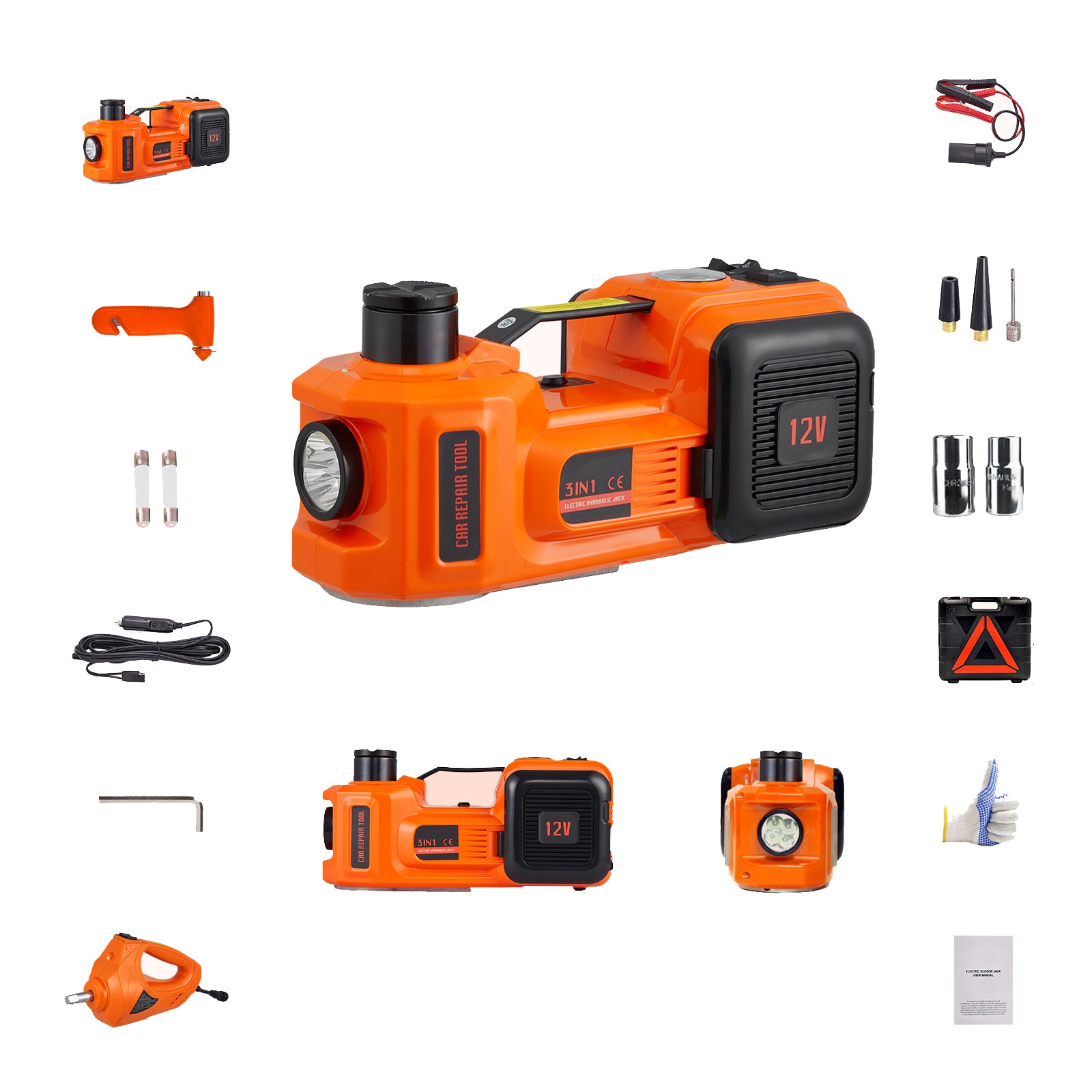 VEVOR Electric Car Jack, 5 Ton 11023 LBS Hydraulic Jack with Electric Impact Wrench, Portable Car Lift with Built-In Inflatable Pump, and LED Light for SUV MPV Sedan Truck Change Tires Garage Repair