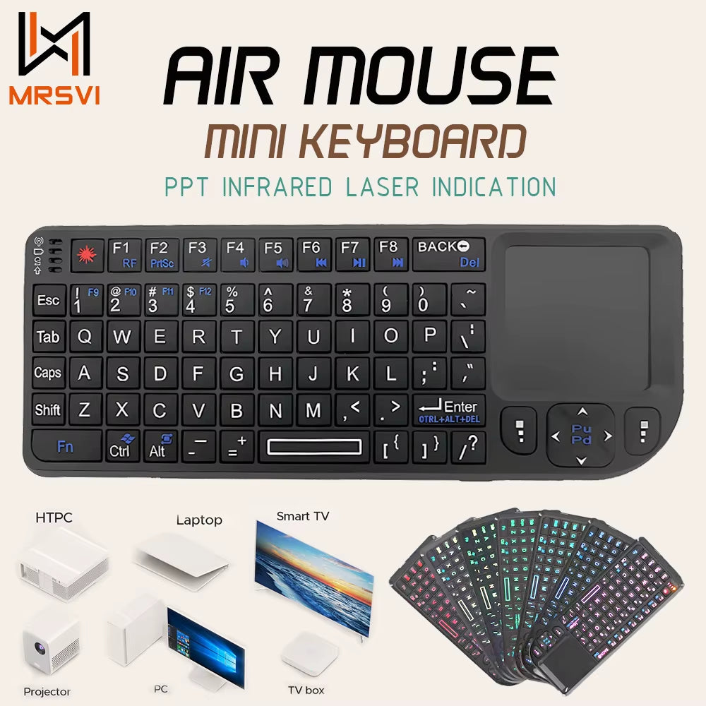 A8 Mini Wireless Keyboard 2.4G 7 Color Backlit Touchpad Air Mouse with Infrared Indicator for Android TV Box Pc,Office