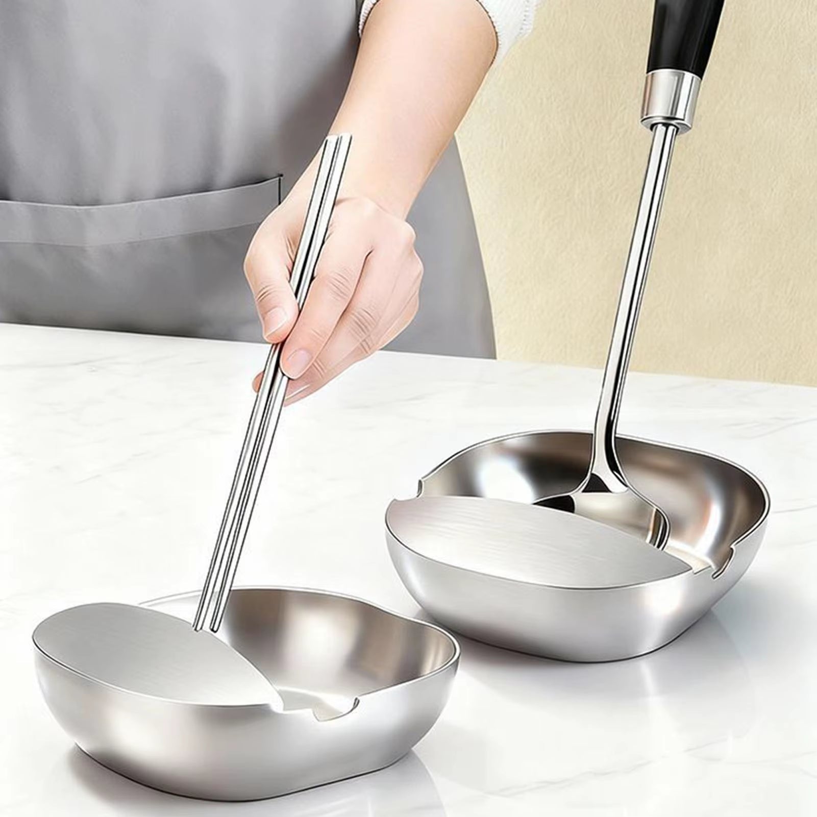 Spoon Rest for Kitchen Counter Stainless Steel Stable Base Kitchen Spoon Holder Ladle Rest for Snacks Fruits Sauce Soup Baker